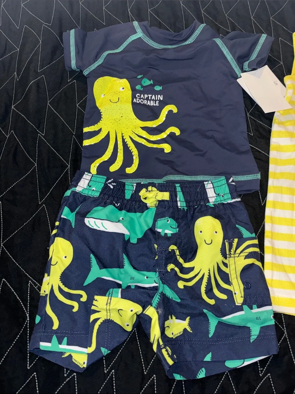 4 BWT pieces Carter's Boys Octopus Playwear Set – Yellow, Navy, Plaid swim suit